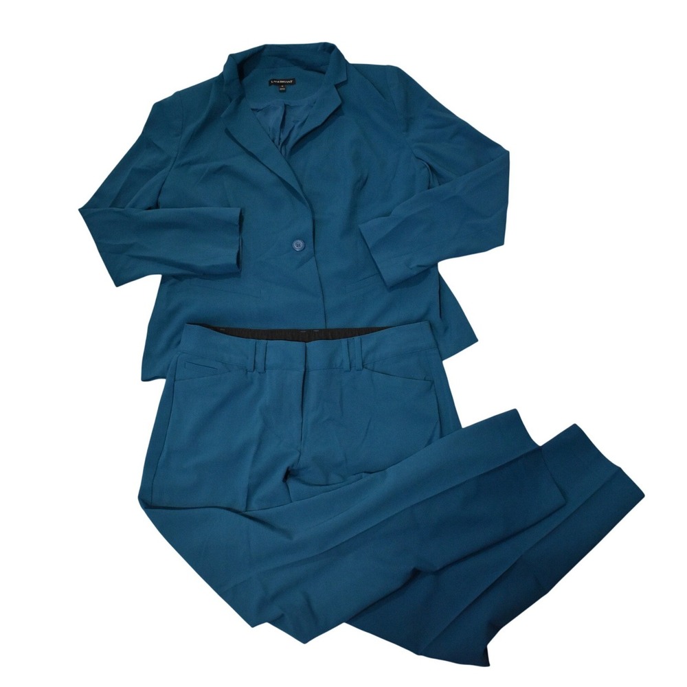 Lane Bryant Pant Suit Women 14 Teal Blue Excellent 2pc Blazer Trousers Set